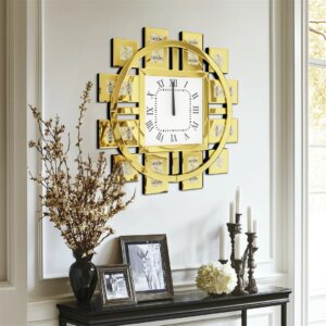 60CM Irregular Decorative Wall Clock with Silver/ Golden Crystal Crushed Diamond Inlay Battery Operated