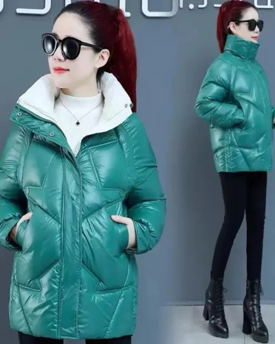 2024Winter New Down Cotton Coat Women's Mid Length Cotton Coat Korean Thicken Outwear Hooded Outcoat Parkas Female Puffer Jacket