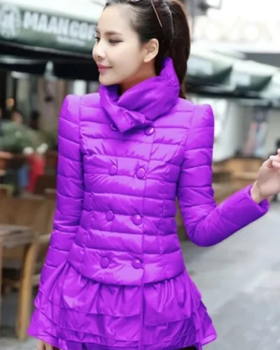 2023 Women's Winter Warm Stand Collar Parkas Female Slim Splicing Wooden Ear Edges Fashion Cotton Padded Jacket Coat