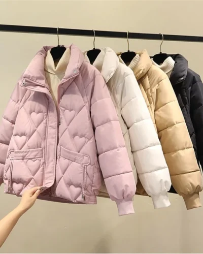 Korean Fashion Warm Coat Female Sweet Short Padded Coats Ladies Oversized Loose All-Match Outerwear Winter Cotton Parkas Women
