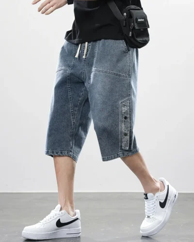 Summer Men Short Jeans Breeches Hip Hop Streetwear Baggy Denim Shorts Cotton Casual Straight Capris Pants Plus Size 8XL