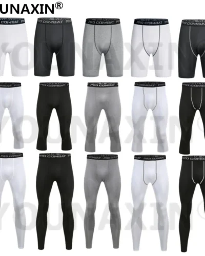 Men Base Layer Running Tight Shorts Sport 3/4 Cropped Pant Leggings Gym Basketball Fitness Exercise Cycling Trousers Long Johns