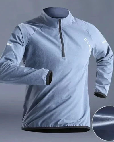 Quick Drying Clothes Men Autumn Sports T-shirt Stand Neck Loose Long Sleeved Outdoor Running Tracksuit Breathable Half Zip Top