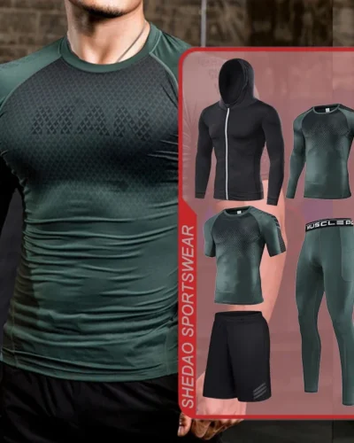 Mens Running Sports Compression Sportswear Set Gym Jogging Tight Athletic Clothes Fitness Tracksuit Suit Muscle Training Jersey