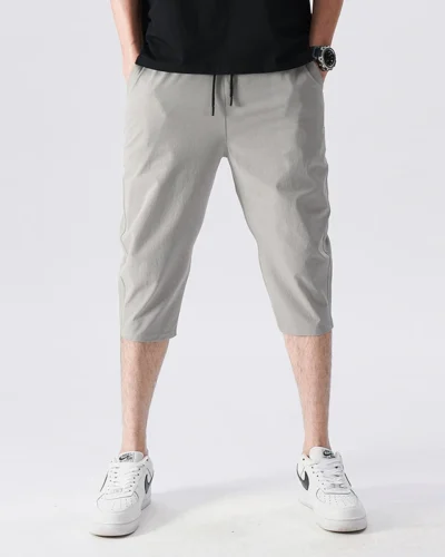 Korean Version Men'S Summer Slim Fit Small Foot Sports Casual Pants Boys' Ice Silk Quick Drying 7-Point High Elastic Shorts
