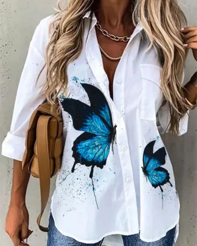 Temperament Women Shirt Loose Long Sleeve Shirt Women Casual Printed Women Top