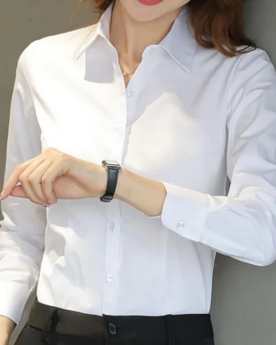 Fashion Women Shirt White Shirt Female Long-sleeve Professional Shirt Formal Dress Large Size Work Clothes OL Button Womens Tops