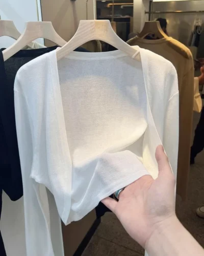 Short Ice Silk Knitted Sun Protection Cardigan Women's Thin Summer Suspender Skirt Layered Gauze Jacket Air-conditioned Cover Up