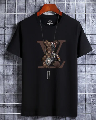 Summer Men's Luxury Casual T-Shirt Retro Y2k Designer Short Sleeve Tees Male Vintage Cotton Trendy High Quality Bear Print Tops