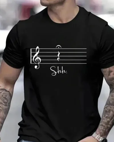 Music Notes Men T Shirts Funny Graphic Tops Streetwear Short Sleeve Tees Oversized Harajuku Music Lover T-shirt Mens Clothing