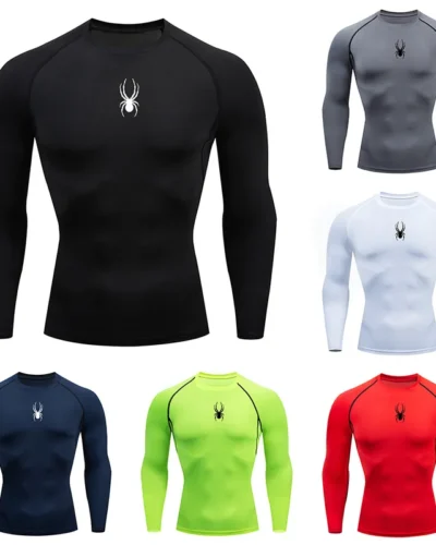 Men's Long Sleeves Spider Fitness Dry Fit T-shirt Gym Compression Shirt Sportswear Outdoor Sports Running Tees Tops Rashgard