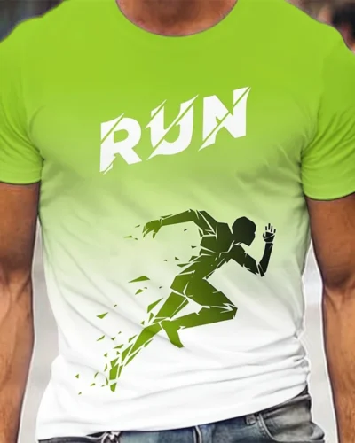 Men's Running Pattern Print Sports T-Shirt Fashion Summer Comfortable Short Sleeve Clothing Oversized Unisex Workout Tees Tops