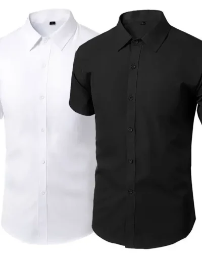 Summer Shirt for Men Daily Casual White Shirts Short Sleeve Button Down Slim Fit Male Social Blouse 4XL 5XL