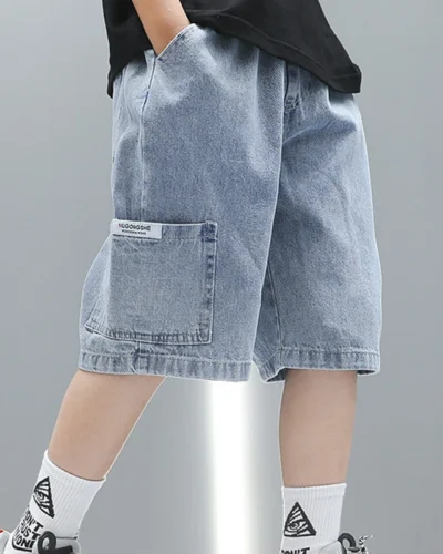 Children Jeans Boys Girls Cotton Shorts  Splice Stretch Denim shorts Korean Teenage Trousers Wear Kids Clothing DenimRipped