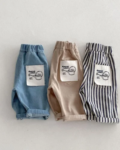 1-5Y Kid's Jeans New 2024 Autumn Solid Color Denim Pants Loose Style Boys Trousers Mid Waist Kid's Outdoor Pants
