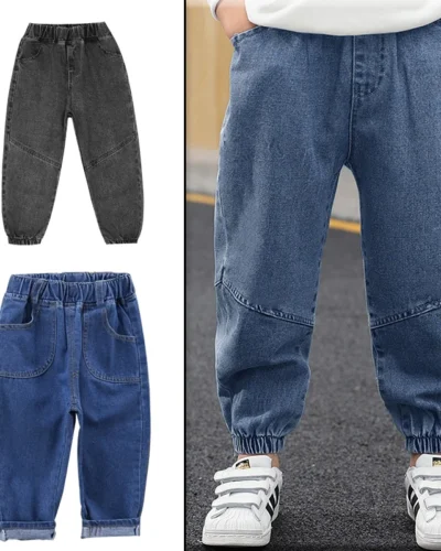 2024 Kids Boys Jeans Classic Black Blue Pants Streetwear Denim Jogger Pant Infant Boy Casual Bowboy Trousers4-10T джинсы детские