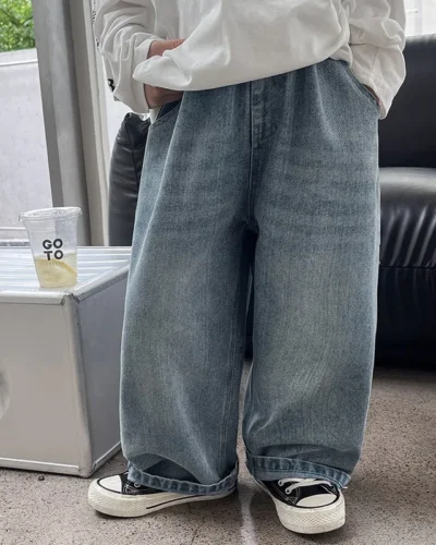 2024 Autumn New Kids pants Fashion solid color Children's straight jeans Boys loose casual denim Trousers