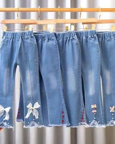 Kids Girls Jeans Pants for 2024 New Spring Autumn Long Flared Jeans Children's Pants 4-10Yrs Girls Cowboy Pants Trousers
