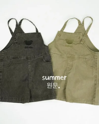 2025 Summer New Cute Bear Embroidery Girls Jeans Overalls Loose Children Sling Pants Kids Boys Denim Strap Shorts Baby Clothes