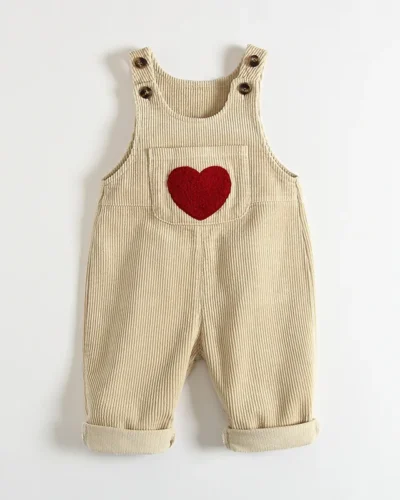 2024 New Baby Clothes Girl Embroidery Love Corduroy Overalls Retro Boy Ribbed Suspenders Jumpsuit Cotton Loose Children Trousers