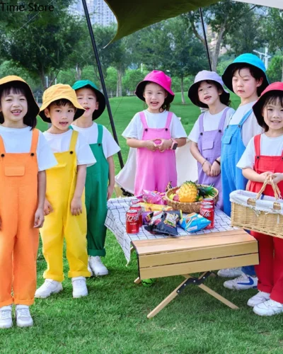 Kids Hip Hop Solid Overalls Girls Dungaree Children Candy Color Jumpsuit Romper Boys Streetwear Colorful Trousers School Uniform