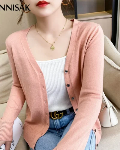 Spring Autumn Women Cardigans Loose Solid Single Breasted V-neck Pink Red Sweaters Fashion Korean Cardigan Jumpers Knitwear 2024
