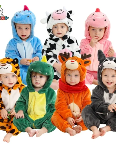 MICHLEY Winter Baby Rompers Hooded Flannel Cosplay Toddler Infant Clothes Overall Bodysuits Jumpsuit Costume For Kids Girl Boy