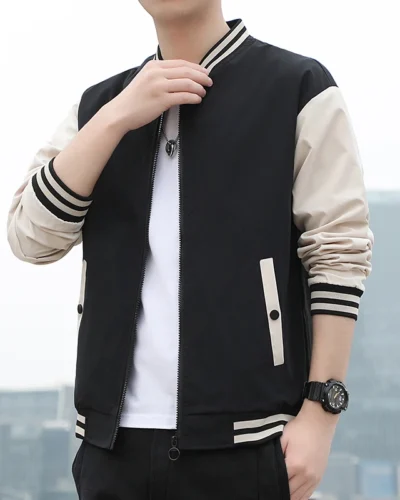 Spring and Autumn Jackets Mens Coats Baseball Collar Striped Patchwork Fashion Clothing Trends Slim Fit