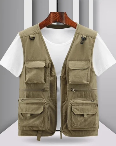 Spring New Men Outdoor Casual Vest Men Solid Breathable Multi-Pocket Photography Fishing Vest Jacket High Quality Vest Man M-6XL