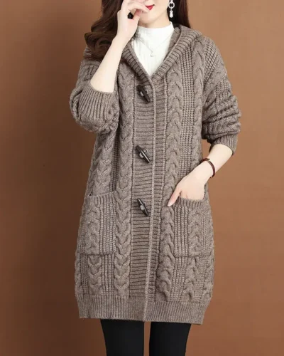 2024 Autumn Winter Thicken Sweaters5XL Large Size New Fashion Hooded Knitted Outerwear Women's Cardigan Sweater Knitting Jacket