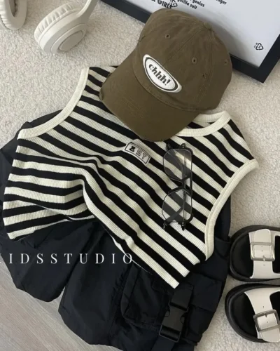 2024 Summer Boy Children Sleeveless T-shirt Girls Letter Loose Vest Kids Fashion Tops All-match Baby Cotton Tops Toddler Clothes