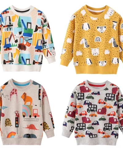 Jumping Meters New Arrival Autumn Winter Animals Print Boys Girls Sweatshirts Cotton Dinosaur Hoodies Children's Sport Shirt Kid