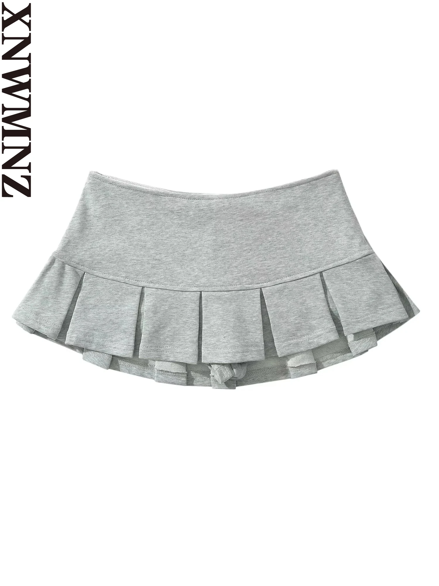 XNWMNZ 2024 Women Fashion Low waist Mini Skirt Wide Pleat Terry fabric Side Zipper A Line Skort The Spice Girls Hot Sweet Female