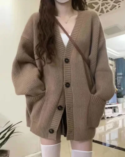 Autumn Winter Women Cardigan Sweater Coats Fashion Female Long Sleeve V-neck Loose Knitted Jackets Casual Sweater Cardigans