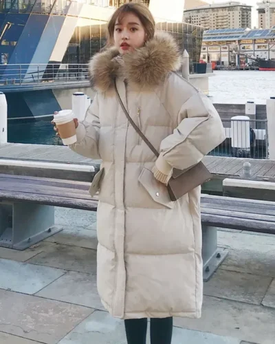 TFETTERS with Fur Collar Hooded Long Coat Women 2024 New Korean Casual Loose Down Cotton Padded Parkas Women Winter Clothing