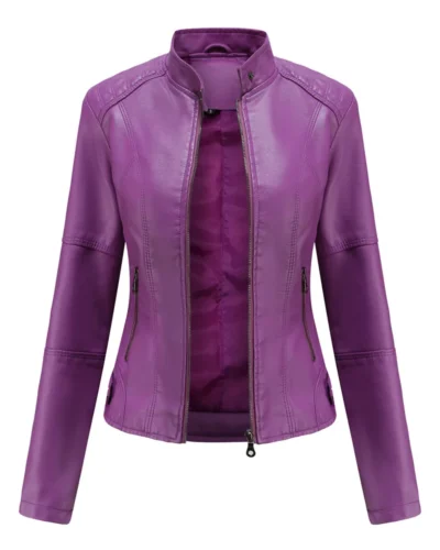 Women Leather Jacket 2024 Spring Autumn Black PU Leather Coat Stand-up Collar Motor Biker Jacket