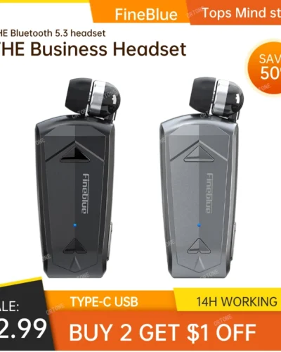Fineblue F520 Mini Wireless Earphone Bluetooth 5.3 Retractable Portable Headset Calls Remind Vibration Sport Run Headphone