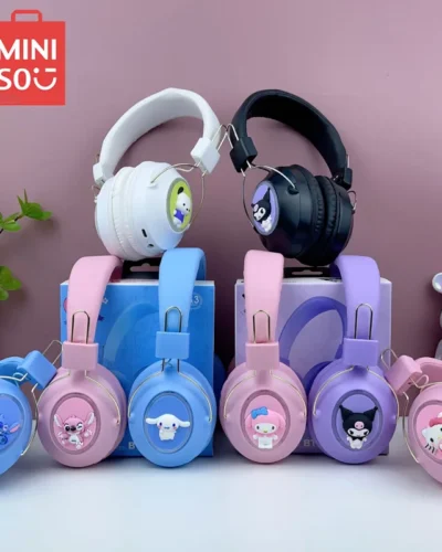 New Sanrio Kuromi Stitch Cartoon Bluetooth Sports Earphones with LED Flashing Wireless Headworn Gaming Esports Earphones