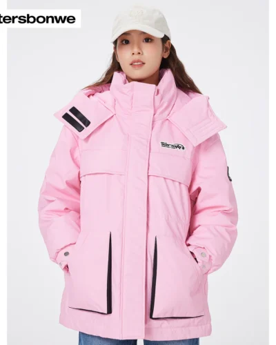 Metersbonwe Women's Jacket Puffer 90 White Duck Down Waist Drawstring Cargo Jackets Hooded Thickened Sporty Warm Wear Winter