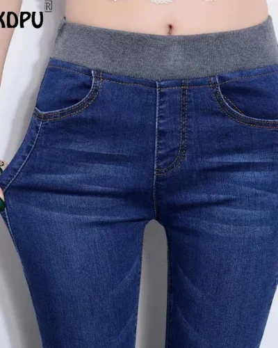 Oversize 40 Stretch Skinny Jeans Women Elastic High Waist Patchwork Pencil Vaqueros Casual Denim Pants Spring Cowboy Leggings