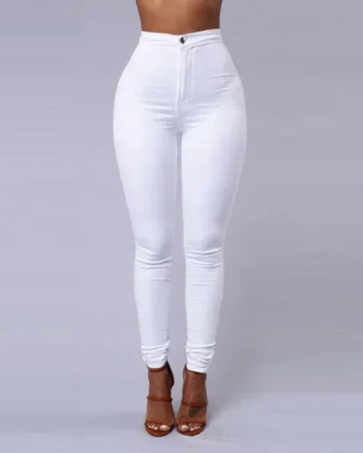 Solid Color Skinny Jeans Woman White Black High Waist Render Jeans Vintage Sexy Long Pants Femme Casual Pencil Pants Denim Jeans