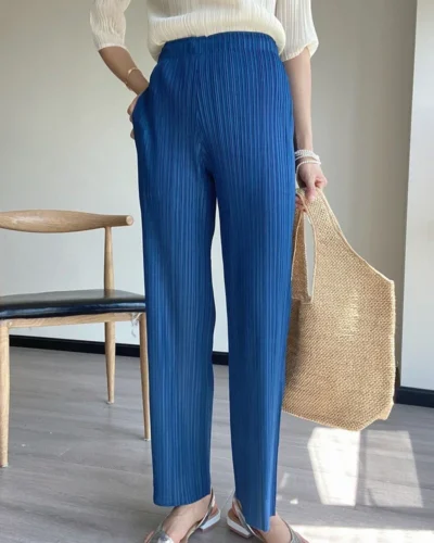 YUDX Spring Summer Autumn Women Casual Elegant Ladies Miyake Designer Casual Loose Straight Pleated Pants High Waist Trousers
