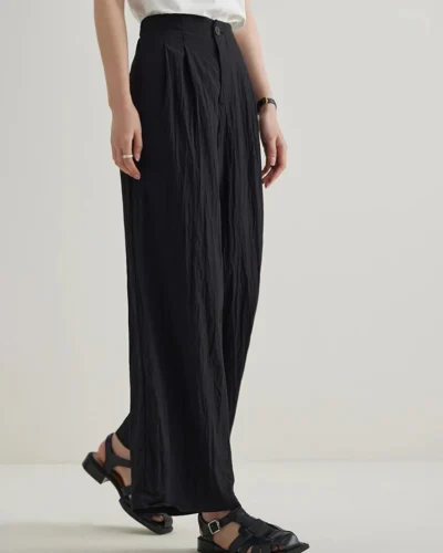 DUSHU【3 Colors】Women Summer Thin Trousers Sunpant Cool draped Long Pants Black Full Length Office Lady Elastic Waist Trouser