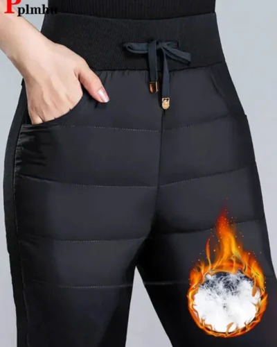 Mom's Winter Vintage Warm Thicken Pants Down Cotton High Waist Pencil Trousers Thick Snow Wear Skinny  Oversized 4xl Pantalones