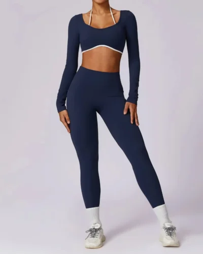 2Pcs Gym Set Women Workout Backless Yoga Suit Women Quick Dry Running Legging Fitness Bra Short-sleeved Shirt Sports Suit Female