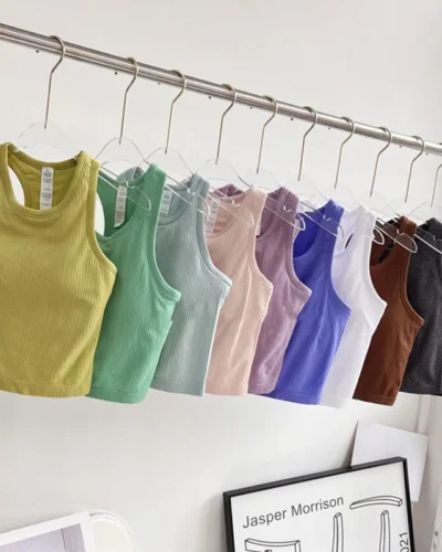 Solid Rib Women Sport Tank Top Y-shape Soft Yoga Vest Breathable Quick-drying Running T-shirt Comfortable Removable Chest