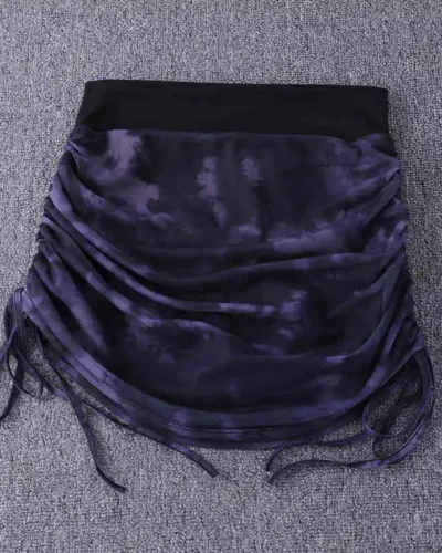 Printed Tie Dyed Mesh Yoga Short Skirt Women Anti Shining Wrap Hip Skirt High Waist Sexy Sports Half Skirt Summer