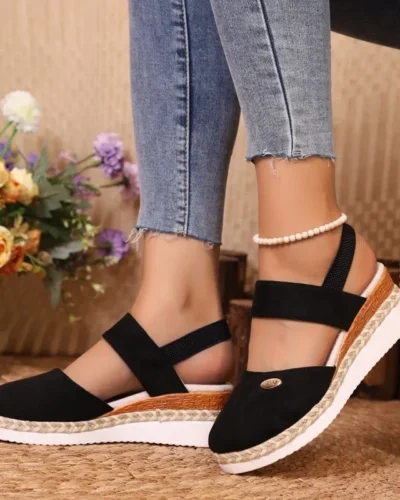 Summer Women Linen Plain 6cm Wedge Sandals Handmade Ladies Casual Comfortable womens shoes
