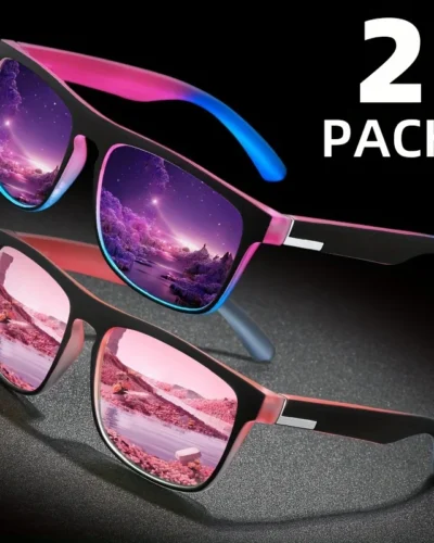 2pcs Square Gradient Mutipcolor Polarized Sunglasses Anti Glare Sun Shades For Summer Party Vacation Travel Driving Fishing