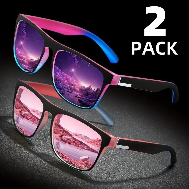 2pcs Square Gradient Mutipcolor Polarized Sunglasses Anti Glare Sun Shades For Summer Party Vacation Travel Driving Fishing
